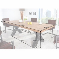 Casa Padrino Mesa de Comedor Natural / Negro 200 cm - Mesa de Cocina Rectangular
