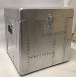 Casa Padrino Table d'appoint / Coffre en aluminium 50 cm - Meuble style aviateur vintage Art Déco argent