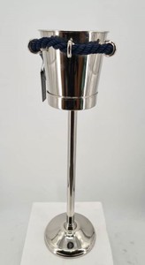 Casa Padrino Enfriador de vino de lujo con soporte Plata / Azul oscuro - Cubitera champán Ø 27 x H 81 cm