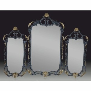 Casa Padrino Luxury Baroque Bronze Triple Mirror Blue / Gold 104 cm - Baroque Style Furniture