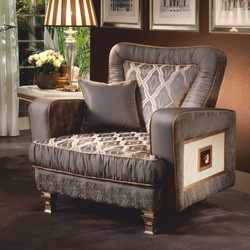 Casa Padrino fauteuil baroque de luxe gris / blanc / marron / cuivre - Fabriqué en Italie