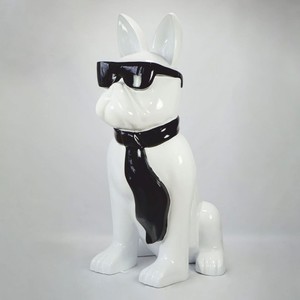 Casa Padrino Deko Figur Hund Bulldogge Weiß / Schwarz H. 65 cm - Deko Skulptur
