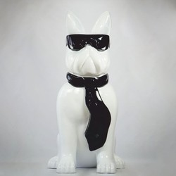Deko Skulptur Figur Hund Bulldogge Weiß Schwarz
