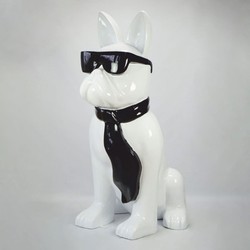 Deko Skulptur Figur Hund Bulldogge Weiß Schwarz