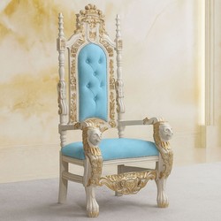 Casa Padrino Sillón de Trono Barroco de Lujo Azul Claro / Crema / Oro - Muebles de Estilo Barroco