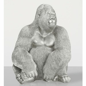 Casa Padrino Decorative Sculpture Gorilla Monkey Silver H. 75 cm - Large Decorative Figure