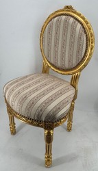 Casa Padrino Chaise de salle à manger baroque à rayures dorées - Meuble de luxe style ancien, 50 x 52 x H. 99 cm