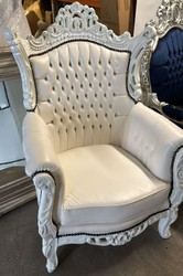 Barock Kunstleder Sessel Al Capone mit Glitzersteinen Weiß