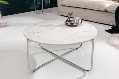 Casa Padrino Mesa de Centro con Tablero de Mármol Blanco / Plata Ø 62 cm - Muebles de Lujo