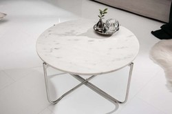 Casa Padrino Tavolino da Salotto con Piano in Marmo Bianco / Argento Ø 62 cm - Mobili di Lusso