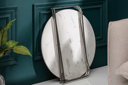 Casa Padrino Tavolino da Salotto con Piano in Marmo Bianco / Argento Ø 62 cm - Mobili di Lusso