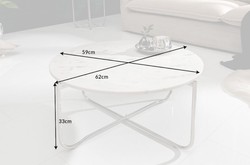 Casa Padrino Tavolino da Salotto con Piano in Marmo Bianco / Argento Ø 62 cm - Mobili di Lusso