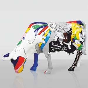 Casa Padrino XXL Decorative Sculpture Cow Colorful 220 cm - Life-Size Garden Figure