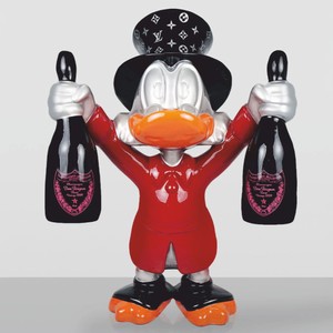 Casa Padrino XXL Decorative Sculpture Duck Red / Silver / Black H. 120 cm - Large Decorative Figurine