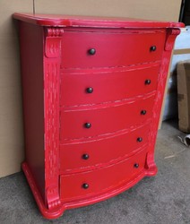 Casa Padrino Cassettiera Stile Rustico con 5 Cassetti Rosso Antico L. 80 x P. 48 x A. 100 cm