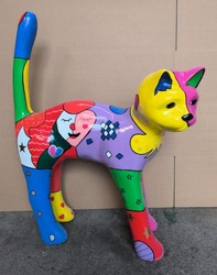 Casa Padrino Figura Decorativa Gato Multicolor A. 110 cm - Estatua de Animal para Jardín de Resina y Fibra de Vidrio