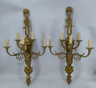 Casa Padrino Juego de Apliques Barrocos de Bronce Dorado y Plástico, Oro, Altura 86 cm
