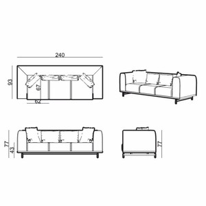 Casa Padrino Luxus Sofa Grau / Messing 240 cm - Wohnzimmer & Hotel Interior
