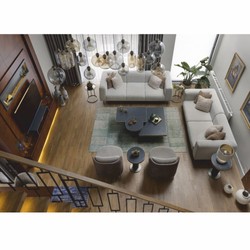 Casa Padrino canapé de luxe gris / laiton 240 cm - Intérieur de salon et d'hôtel