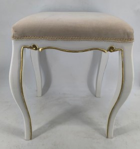 Casa Padrino Taburete Barroco de Lujo en Gris, Blanco y Oro, 53 x 50 x 62 cm - Mueble Elegante
