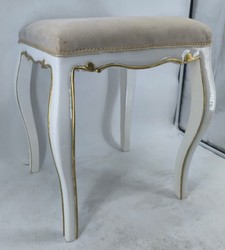 Casa Padrino Taburete Barroco de Lujo en Gris, Blanco y Oro, 53 x 50 x 62 cm - Mueble Elegante