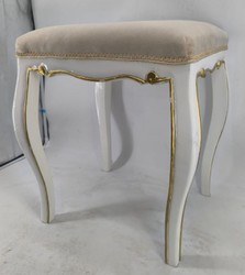Casa Padrino Taburete Barroco de Lujo en Gris, Blanco y Oro, 53 x 50 x 62 cm - Mueble Elegante