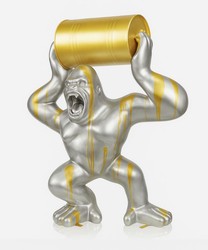 Casa Padrino scultura decorativa XXL gorilla con botte argento / oro A. 240 cm - Figura da giardino