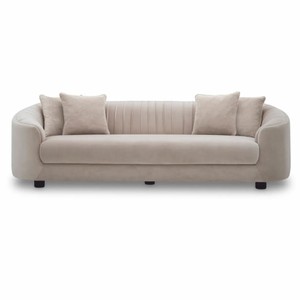 Casa Padrino Luxus Samt Sofa Creme / Schwarz 241 cm - Wohnzimmer & Hotel Möbel