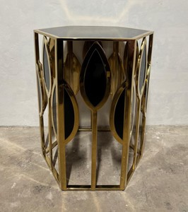 Casa Padrino Luxus Beistelltisch Gold / Schwarz - Edler Designer Tisch aus Edelstahl und Glas - 54 x 46,5 x 65,5 cm