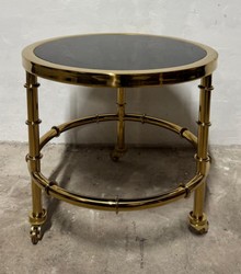 Casa Padrino Mesa auxiliar de lujo diseño moderno Oro / Cristal negro Ø 40 cm H. 40 cm