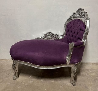 Casa Padrino Barock Kinder Chaiselongue Lila / Silber - Luxus Kinderzimmer Möbel - 101 x 51 x H. 93 cm