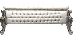 Casa Padrino Baroque Faux Leather Bench / Chest with Rhinestones in White / Silver 105 cm Casa Padrino Baroque Faux Leather Bench / Chest with Rhinestones in White / Silver 105 cm