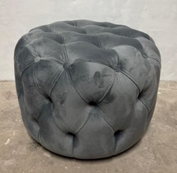 Casa Padrino Luxury Chesterfield Velvet Stool Round Grey - Diameter 53 cm, Height 41 cm