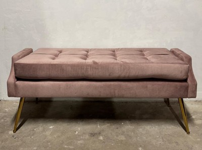 Casa Padrino Luxus Samt Sitzbank Pink / Gold 121,5 cm - Elegante Polsterbank für exklusive Interieurs