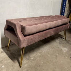 Casa Padrino Banco de lujo de terciopelo rosa / oro 121,5 cm - Mueble elegante para interiores exclusivos