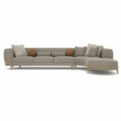 Luxus Wohnzimmer Hotel Ecksofa Grau Messing