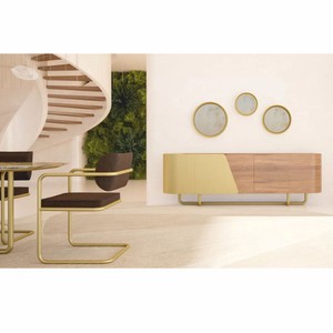 Casa Padrino Luxus Sideboard mit 4 Türen Gelb / Braun / Messing 235 cm - Hotel Möbel