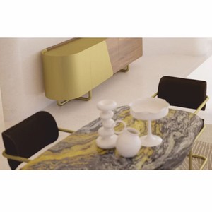 Casa Padrino Luxus Sideboard mit 4 Türen Gelb / Braun / Messing 235 cm - Hotel Möbel