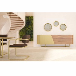 Luxus Sideboard mit 4 Türen Gelb Braun Messing