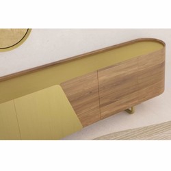 Luxus Sideboard mit 4 Türen Gelb Braun Messing