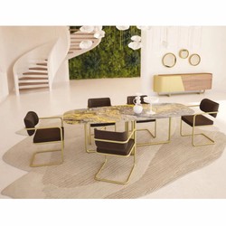 Luxus Sideboard mit 4 Türen Gelb Braun Messing