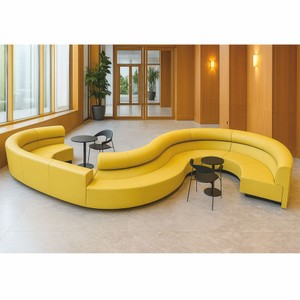 Casa Padrino Luxury Sofa Yellow 700 cm - Curved Modular Genuine Leather Sofa - Hotel Furniture Casa Padrino Luxury Sofa Yellow 700 cm - Curved Modular Genuine Leather Sofa - Hotel Furniture