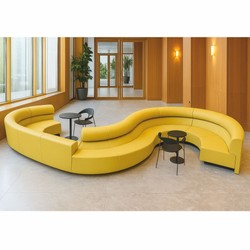 Casa Padrino Luxury Sofa Yellow 700 cm - Curved Modular Genuine Leather Sofa - Hotel Furniture Casa Padrino Luxury Sofa Yellow 700 cm - Curved Modular Genuine Leather Sofa - Hotel Furniture