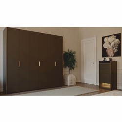 Casa Padrino Luxury Bedroom Cabinet Dark Brown / Brass 273.6 cm - Bedroom Furniture