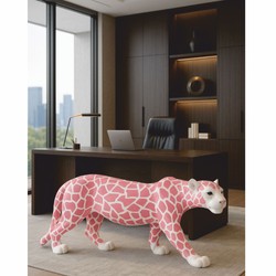 Casa Padrino Decorative Panther Sculpture White / Pink 160 x H. 72 cm - Decorative Figurine