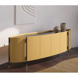 Luxus Sideboard mit 4 Türen Naturfarben Schwarz Messing