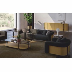 Luxus Sideboard mit 4 Türen Naturfarben Schwarz Messing