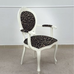 Casa Padrino sedia da pranzo barocco di lusso con braccioli leopardo / bianco - Mobili barocchi