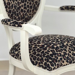 Casa Padrino sedia da pranzo barocco di lusso con braccioli leopardo / bianco - Mobili barocchi