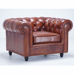 Casa Padrino fauteuil Chesterfield de luxe en cuir marron vintage / noir 130 cm - Meuble en cuir véritable